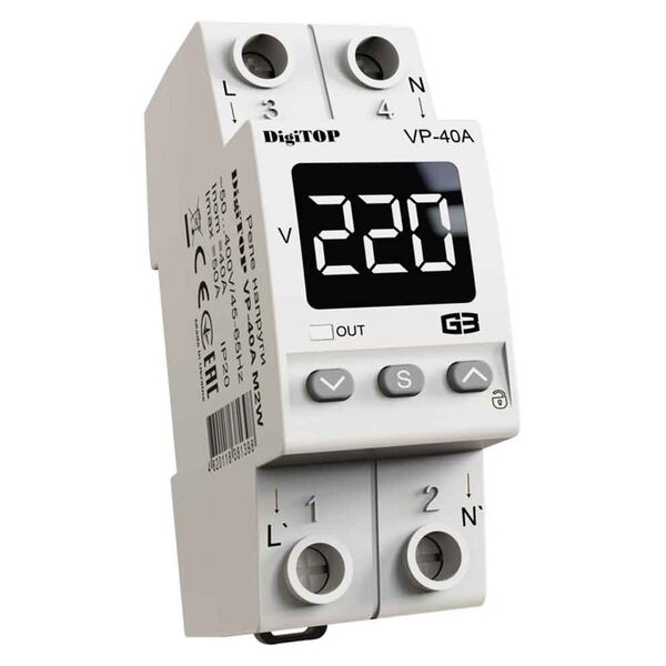 Przekaźnik napięcia DigiTOP VP-40A M2W (40A, biały wskaźnik)