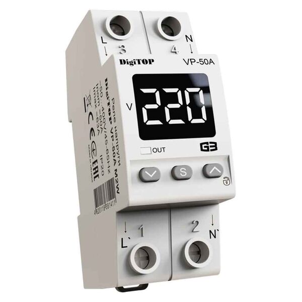 Przekaźnik napięcia DigiTOP VP-50A M2W (50A, biały wskaźnik)