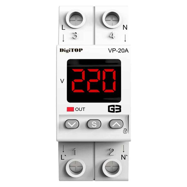 DigiTOP VP-20A M2R - реле напруги 20А, зображення 2 DigiTOP VP-20A M2R - реле напруги 20А, зображення 2