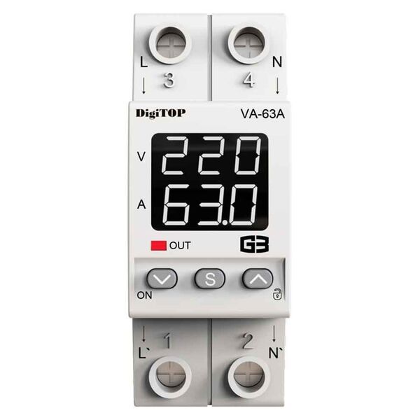 DigiTOP VA-63A M2W - реле напруги з контролем струму 63А, зображення 4 DigiTOP VA-63A M2W - реле напруги з контролем струму 63А, зображення 4